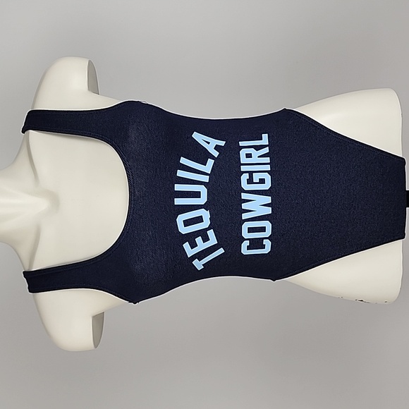 One Piece Women's Swimsuit Dark Denim Tequila Cowgirl Blue Print Size S/M - Picture 14 of 14